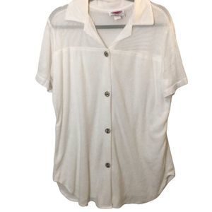 80’s Vintage Terrycloth Beach Coverup W/Sheer Mesh Panels & Nautical Buttons Med